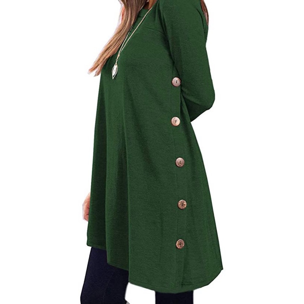 KORSIS Round Neck Button Side T Shirts Tunic Dress